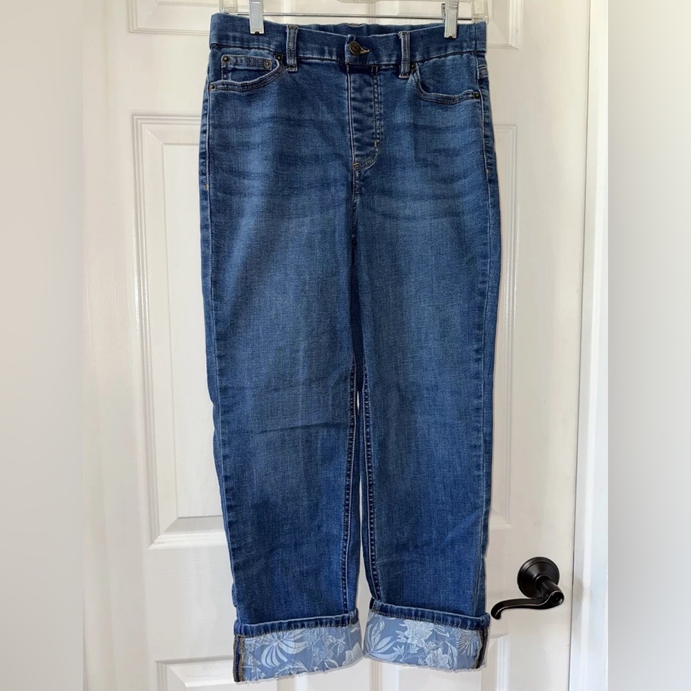 Denim & Co. Women's Tall SZ 6 Pants Denim Straight Leg Crop Blue Medium Wash NEW